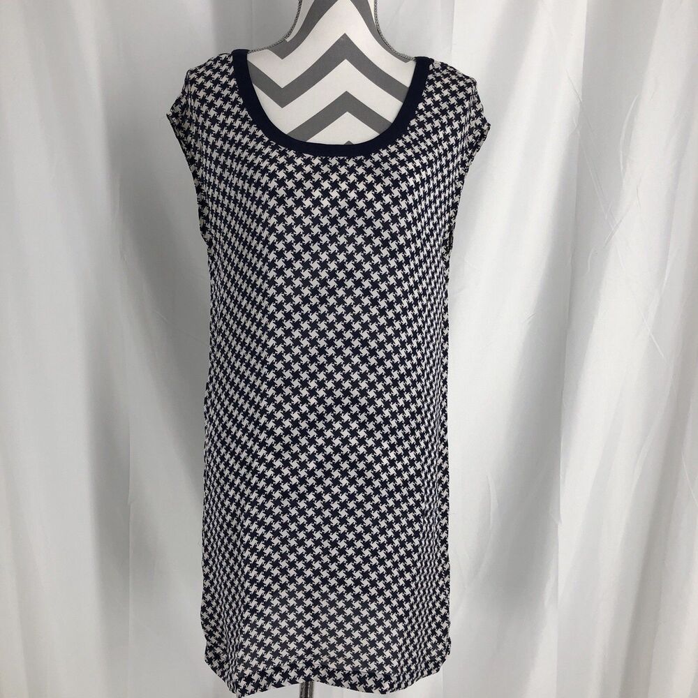 Joie Dress Womens Small White Blue Houndstooth Mini Shift